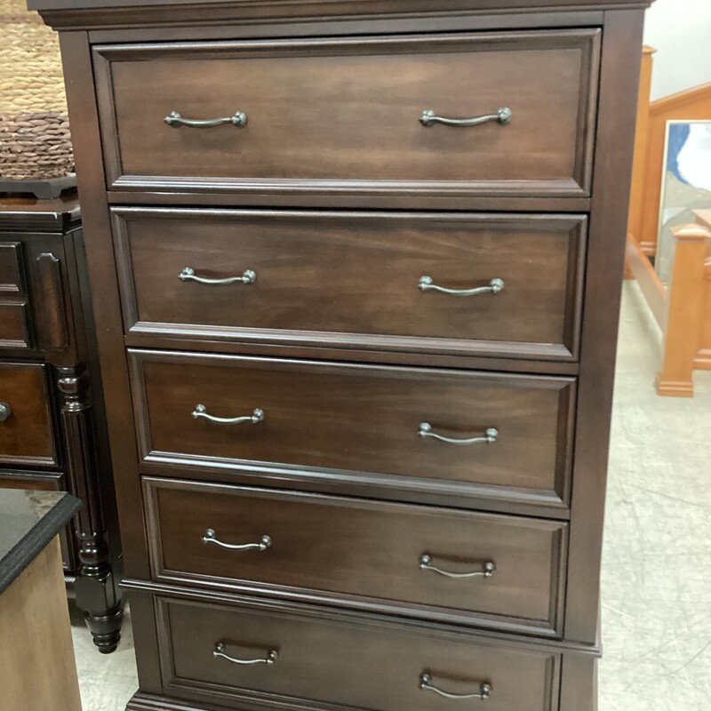 5 Drawer Chest, Dk Wood, Tall
40in wide x 17in deep x 60in tall