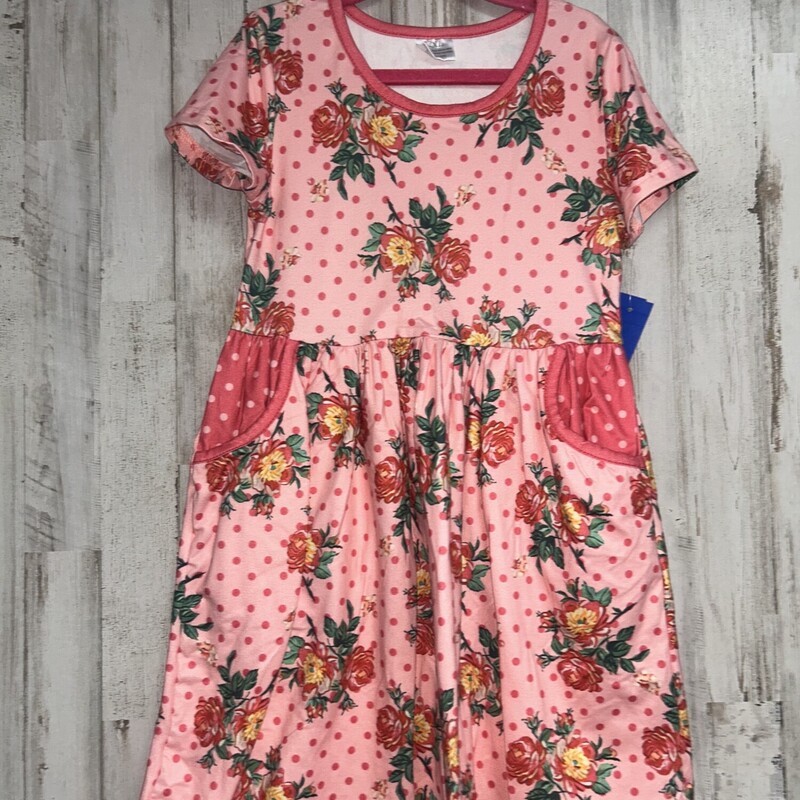 7 Pink Dotted Floral Dres, Pink, Size: Girl 7/8