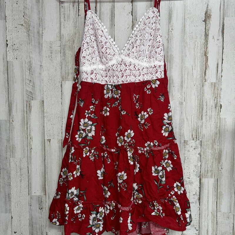 S Red Floral Lace Tank Dr