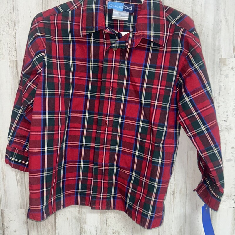 4T Red Plaid Button Up, Red, Size: Boy 2T-4T