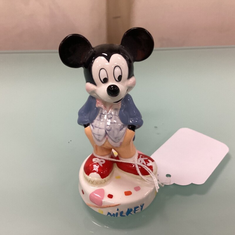 Mickey Figurine, Blue, Red Shoes
4in tall x 2in wide x 2in deep