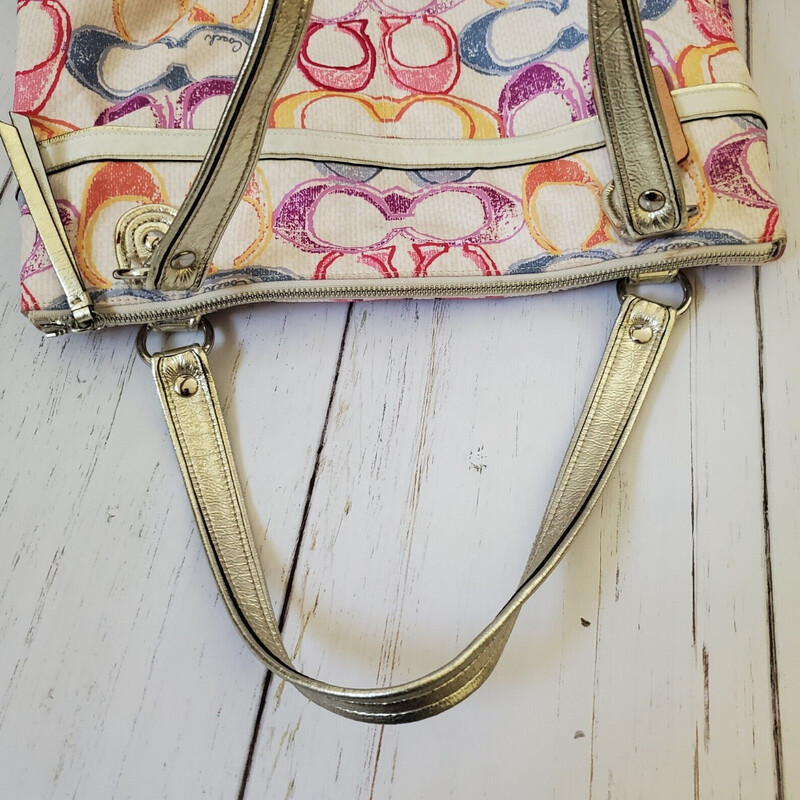 Brand New Condition!! Colourful Tote with Metallic Handles and Pewter/Silver hardware, Multi Co