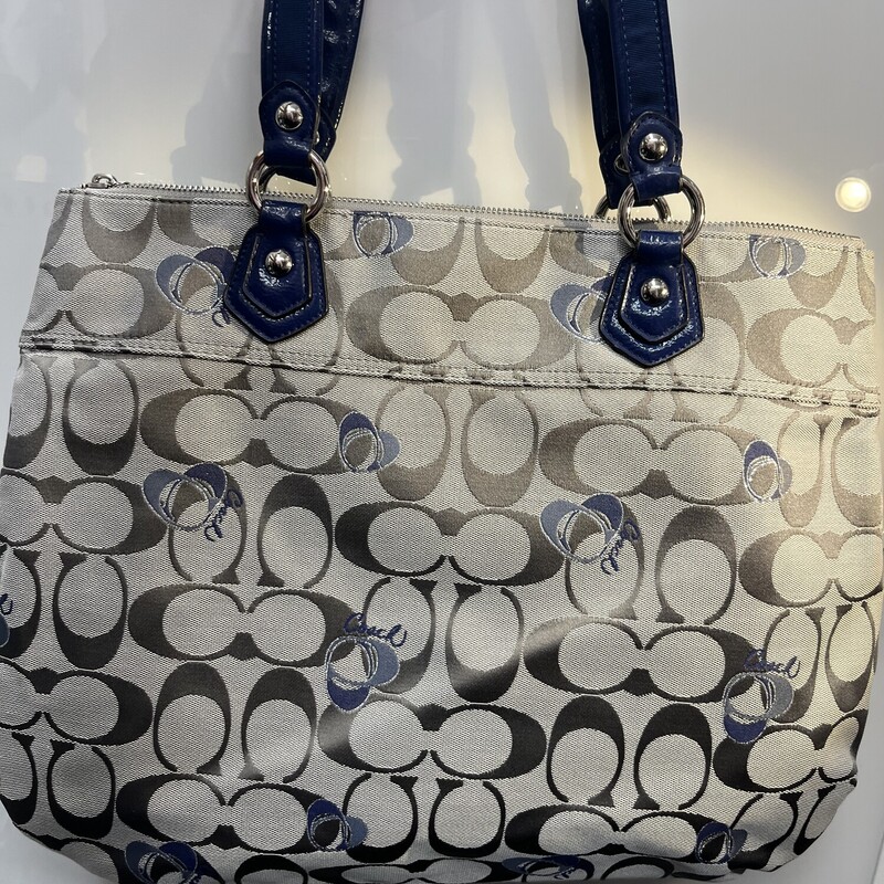 Brand New 18711 Poppy Signature. Glam Tote, Grey & Blue with baby blue satin lining.