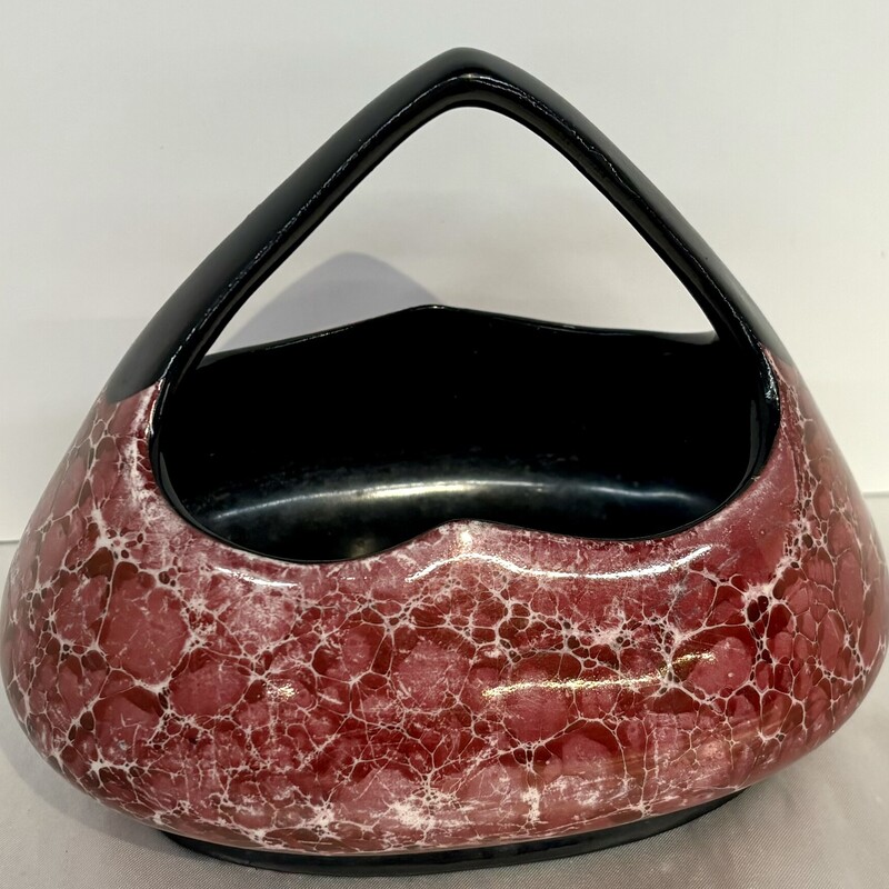 Czechoslavakia Ceramic Marble Look Basket Vase
Red Black White
Size: 6.5 x 4 x 5.5H
