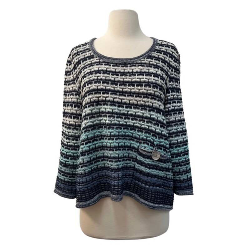 JM Collection Sweater<br />
Cotton Blend<br />
Perfect Knit for Spring and Summer<br />
Colors: Navy and White<br />
Size: Petite Large