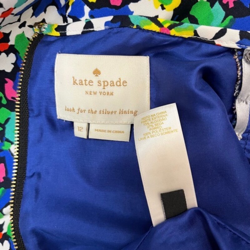 Kate Spade Mira Dress<br />
Sleeveless with Floral Print<br />
Blue with a Rainbow of Colors<br />
Size: 12