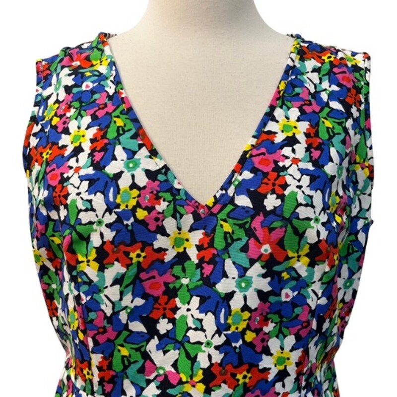 Kate Spade Mira Dress<br />
Sleeveless with Floral Print<br />
Blue with a Rainbow of Colors<br />
Size: 12