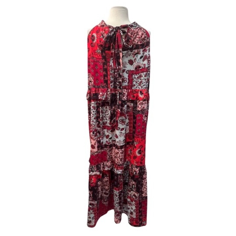 Violet Romance Maxi Dress<br />
Floral and Paisley Print<br />
Ties behind the Neck<br />
Ruffle Detail<br />
Colors: Red, Pink,and Burgandy<br />
Size: XLarge