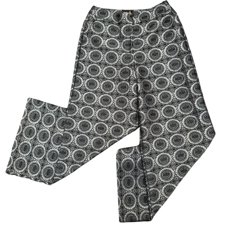 New Rara Avis by Iris Apfel Pants<br />
Tapestry Design<br />
Wide Leg<br />
Color: Silver and Black<br />
Size: 10