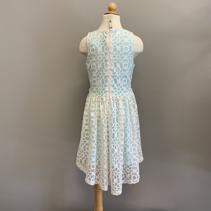 Tulle dress with cutwork overlay & aqua lining