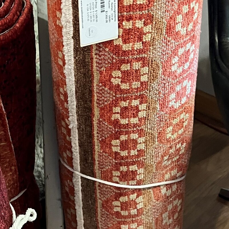 Turkish Wool Runner, Red/Tan, 3ft x 24ft