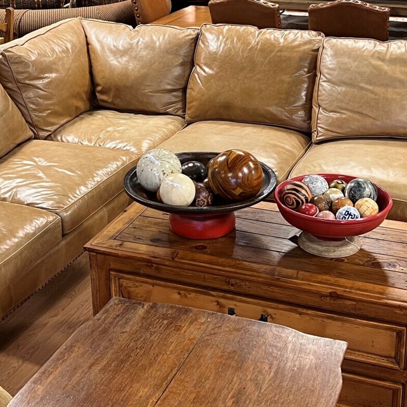 Our House Design Sectional, Tan, Leather
140in long x 110in long x 45in deep x 32in tall