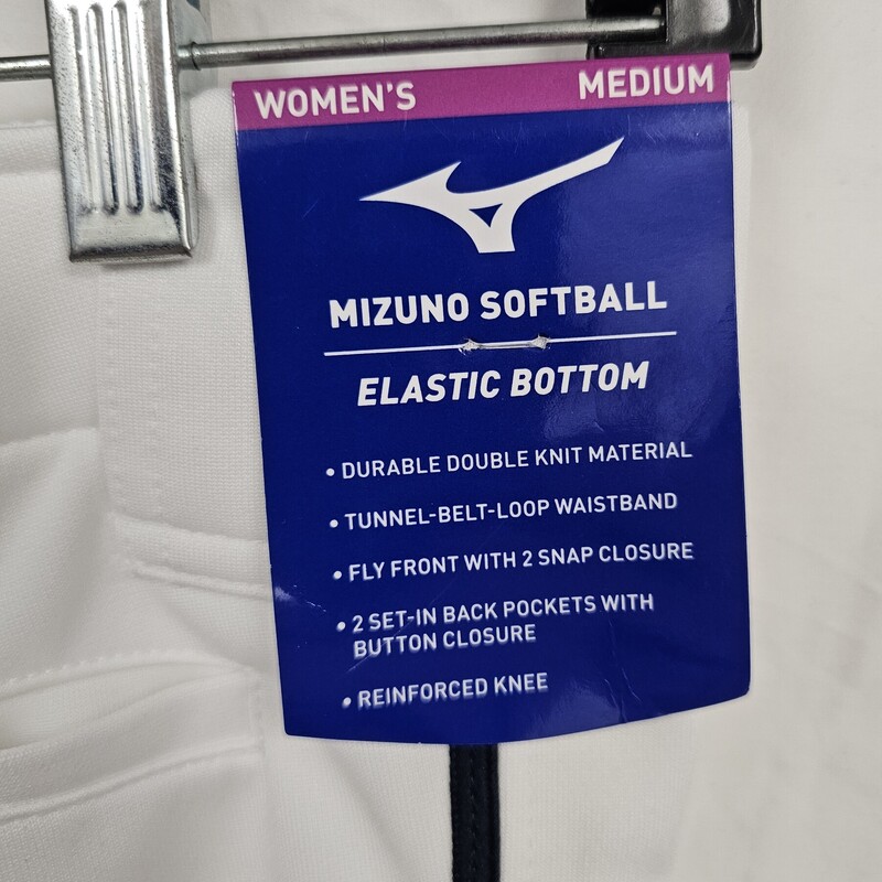 New Mizuno Softball Pants, White with Navy piping, Size: L