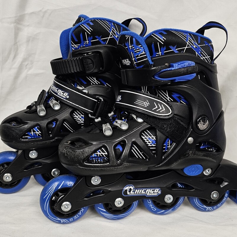 Preowned Chicago Adjustable Kids Blue Inline Skates, Size: Y10-Y13