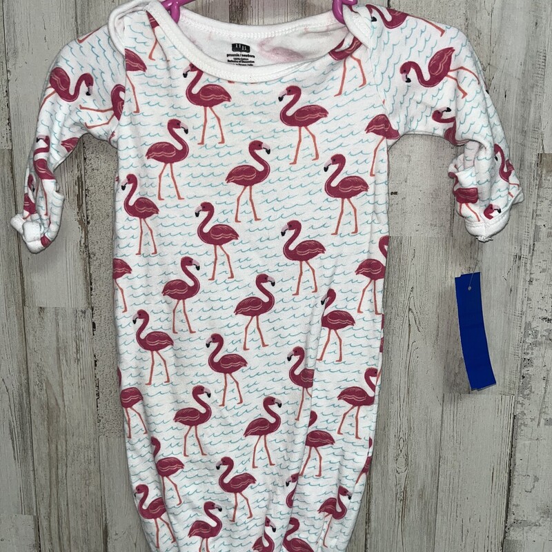 Preemie/NB Flamingo Gown, White, Size: Girl NB-3m