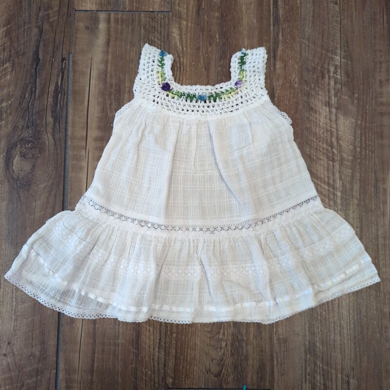 Crochet Linen Top, White, Size: 2 Toddler