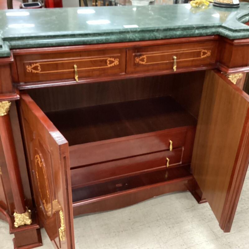 Red Buffet Marble Top, Wood, 4 Dr/4 Dwr<br />
81in wide x 23in deep x 41in tall