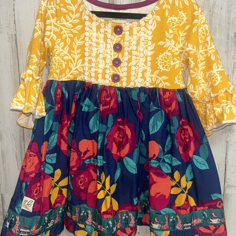 4T Mustard Printed Tunic, Navy, Size: Girl 4T