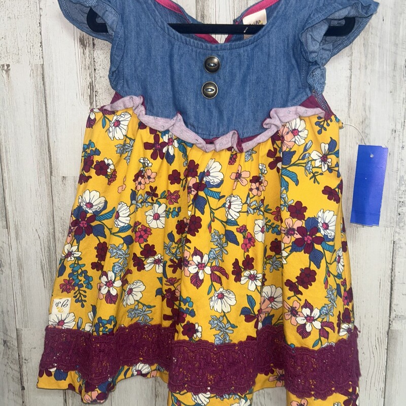 4T Denim Floral Tunic, Yellow, Size: Girl 4T