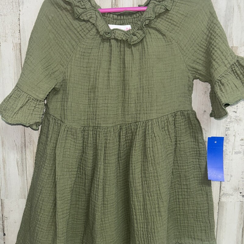 6 Olive Muslin Tunic, Green, Size: Girl 6/6x