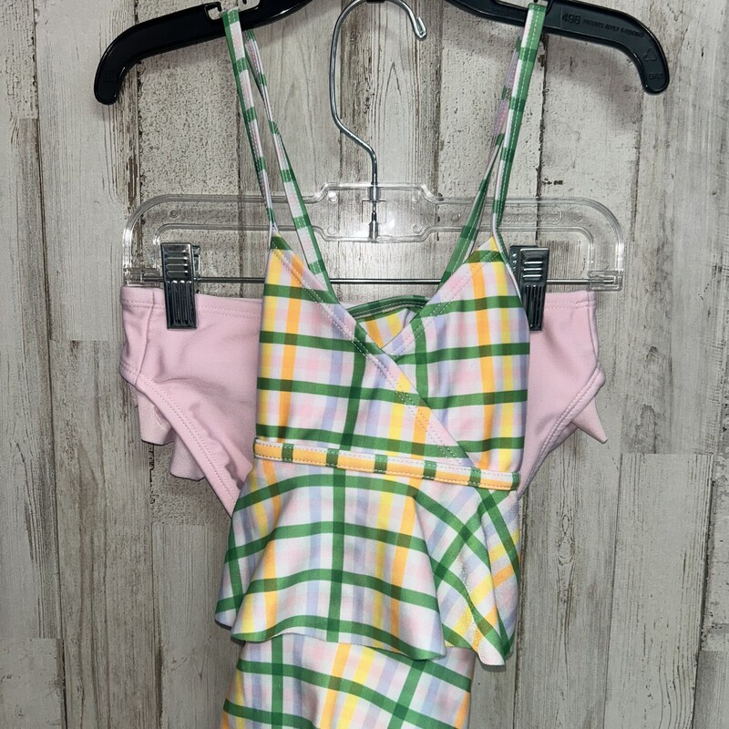 6X Green/Pink Plaid Swim, Green, Size: Girl 6/6x