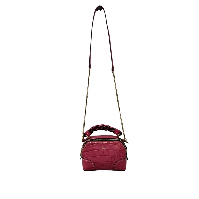 Chloe Daria Embossed, Pink, Size: Mini<br />
<br />
Croc-embossed leather satchel with multiple compartments and an intricately braided top handle.<br />
<br />
Dimensions:<br />
7W x 5H x 3D<br />
2 handle drop<br />
21 strap drop
