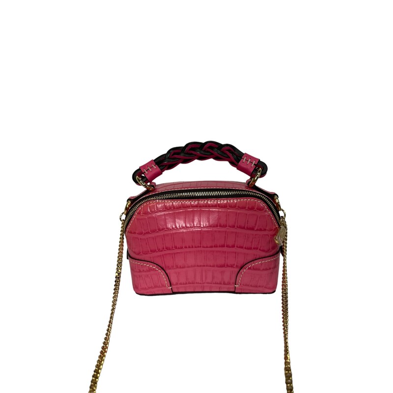 Chloe Daria Embossed, Pink, Size: Mini

Croc-embossed leather satchel with multiple compartments and an intricately braided top handle.

Dimensions:
7W x 5H x 3D
2 handle drop
21 strap drop