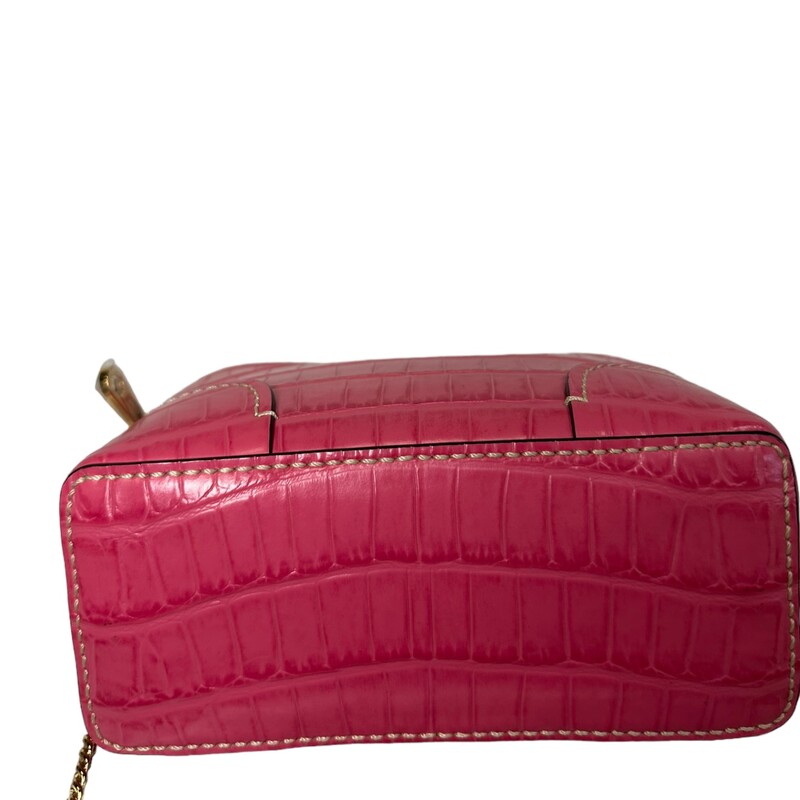 Chloe Daria Embossed, Pink, Size: Mini<br />
<br />
Croc-embossed leather satchel with multiple compartments and an intricately braided top handle.<br />
<br />
Dimensions:<br />
7W x 5H x 3D<br />
2 handle drop<br />
21 strap drop