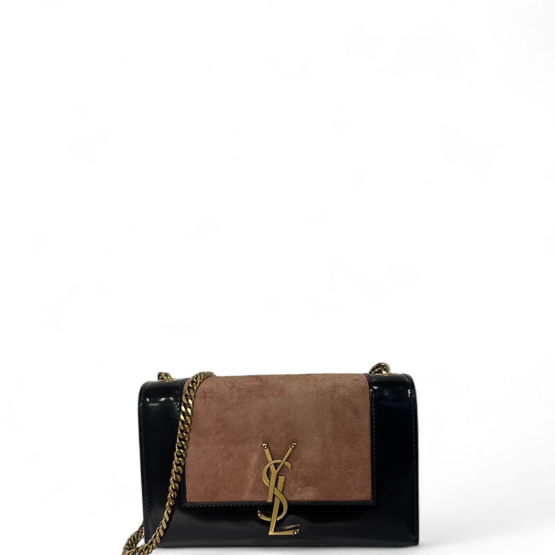 YSL Kate Glossed Leather, Pink/Blk, Size: Small

Dimensions:
5.7H x 8.7W x 2.4D

Saint Laurent Kate shoulder bag in leather and suede
Features YSL logo lettering
Sliding chain shoulder strap
Flap top with magnetic closure
Bronze hardware.
