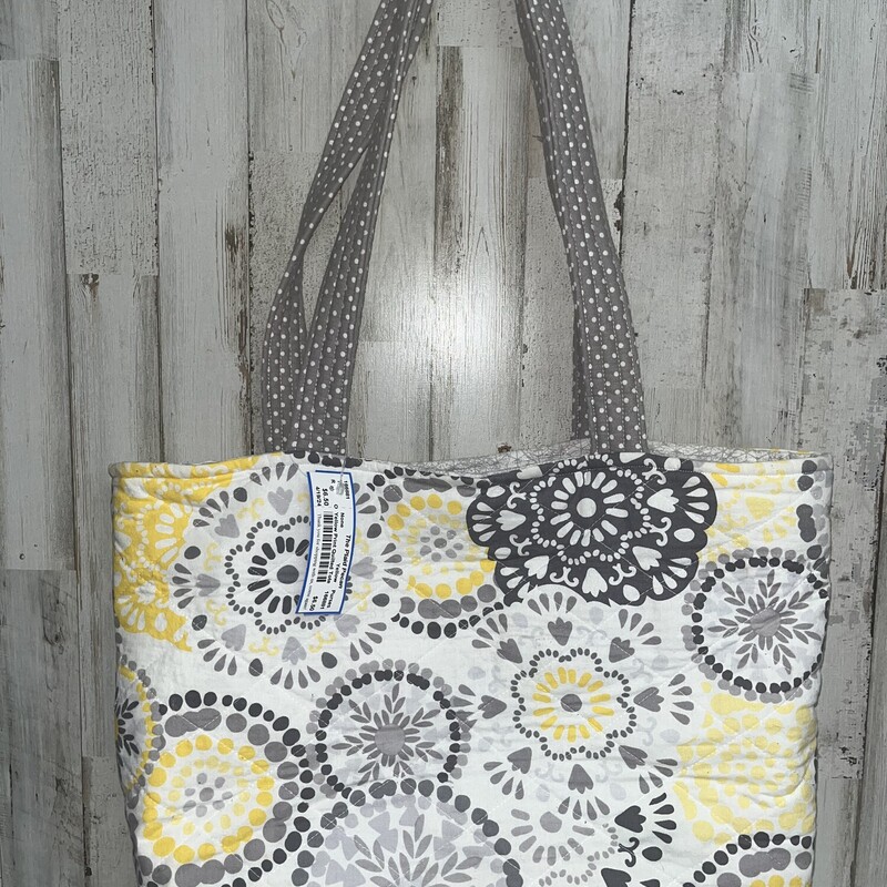 Yellow Print Quilted Tote, Yellow, Size: Purses
