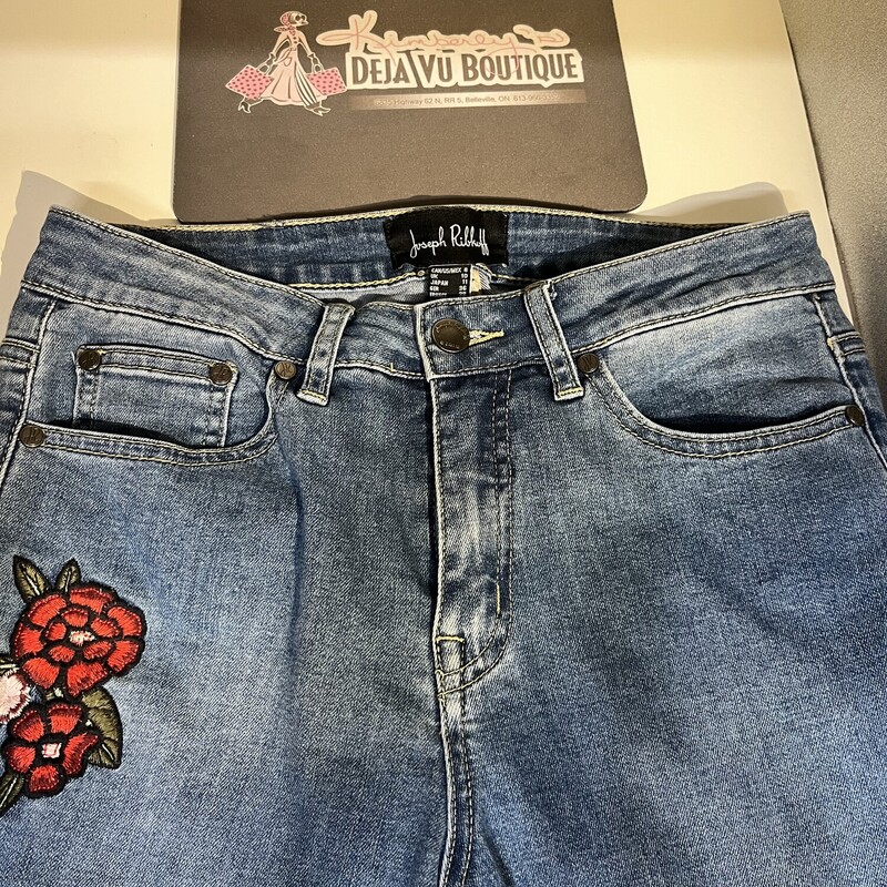 Red Flower Cuff Detail Jeans, Denim, Size: 8 in Excellent preloved condition!