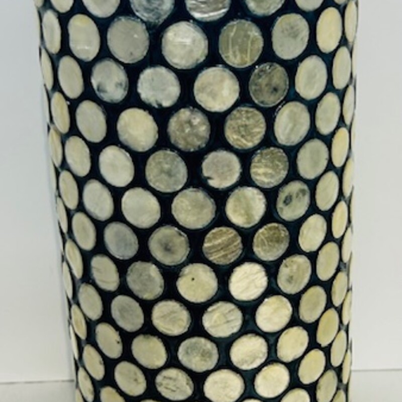 Capiz Dots Glass Cylinder Vase
 Blue and white
Size: 5x11H