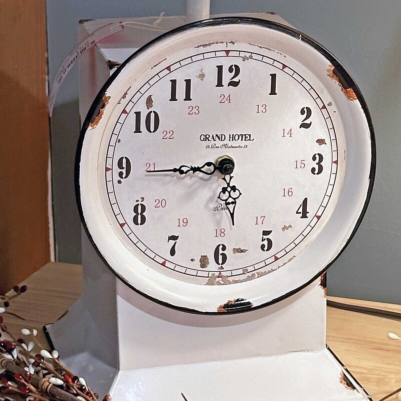Metal Faux Scale Clock
1 Ft Tall x 8 In Wide x 8 In Deep