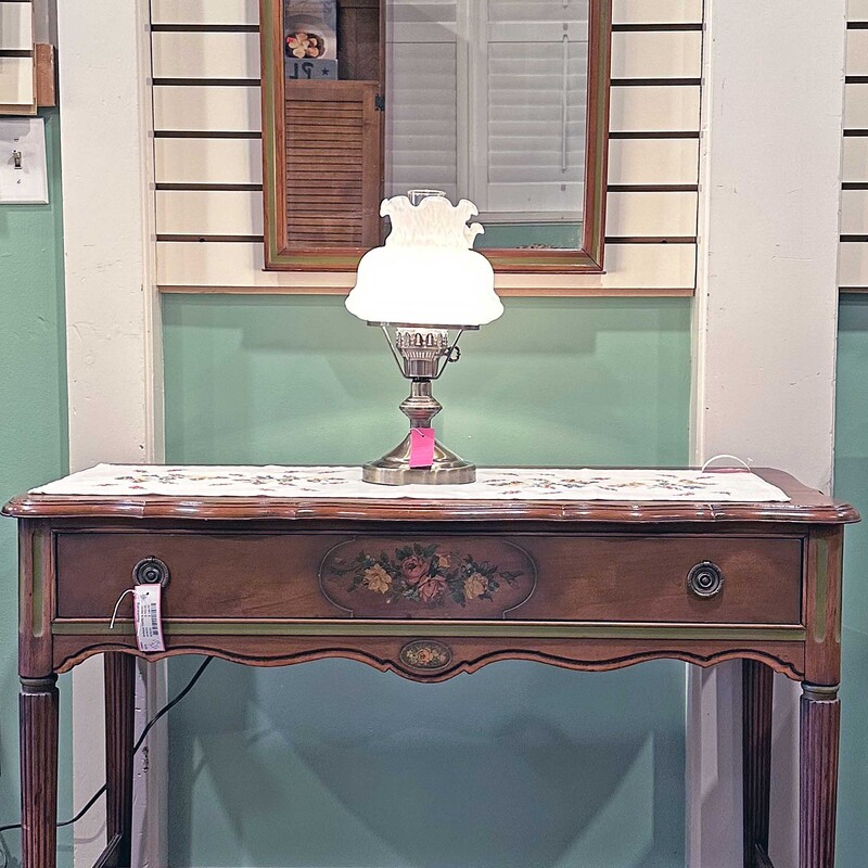 Beautifully Detailed Antique Vanity & Mirror
Vanity is on rollers and measures 38 In Wide x 18 In Deep x 32 In Tall.
Matching mirror is 31 In x 21.5 In.