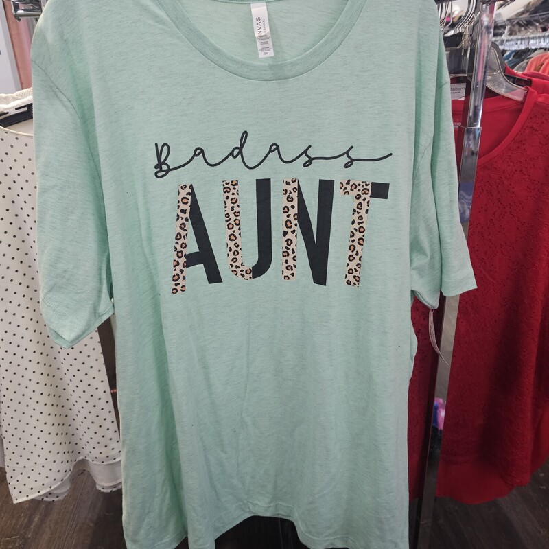 Mint green tee with Badass Aunt graphic