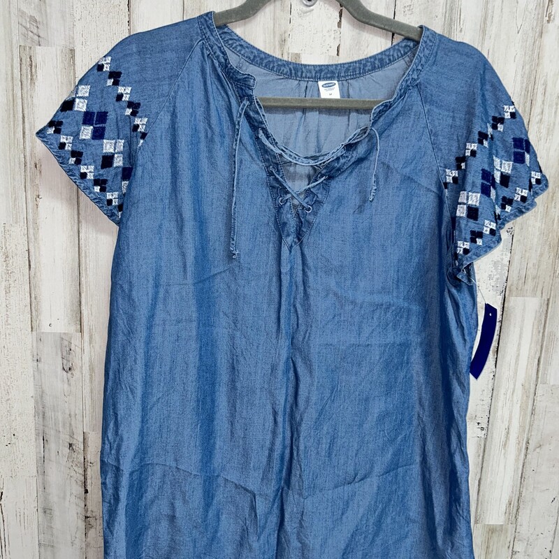 M Chambray Embroider Top, Blue, Size: Ladies M