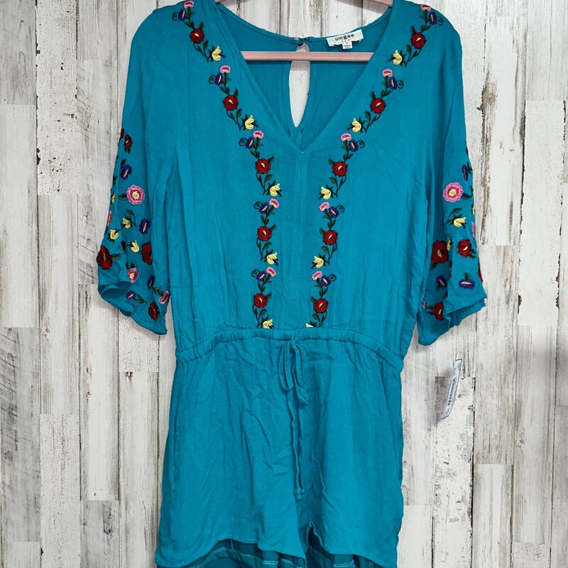 S Teal Floral Embroider R, Teal, Size: Ladies S