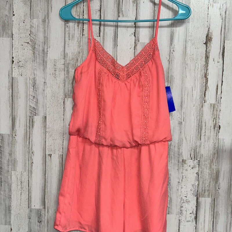 S Coral Lace Sheer Romper