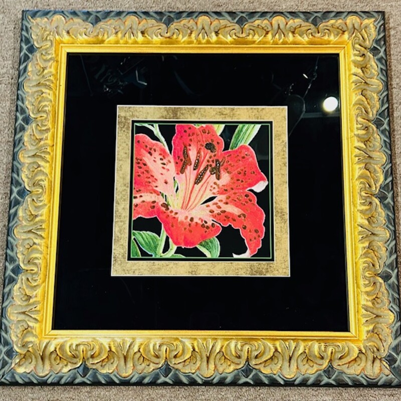 Tiger Lily Ornate Frame
Red Black Green Gold
Size: 21 x 21H