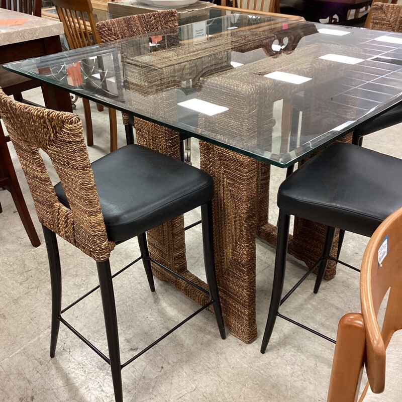 Seagrass Pub Table+4 Chairs, Seagrass, Glass
45in wide x 45in deep x 36in tall