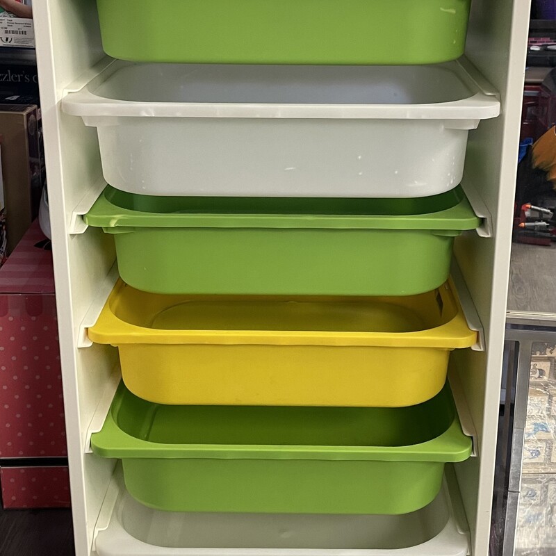 Ikea Trofast Toy Bin Shelf, White, Size: 6 Sm Bins (Yellow, White, Green)