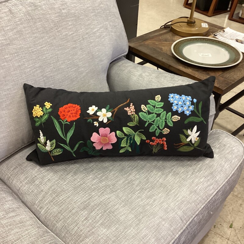 Floral Embroidered Pillow, Dk Blue, Rifle Pape
26 in x 12 in