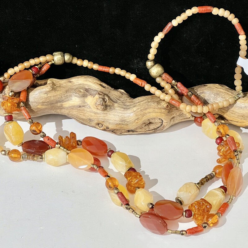 3-strand orange bead necklace