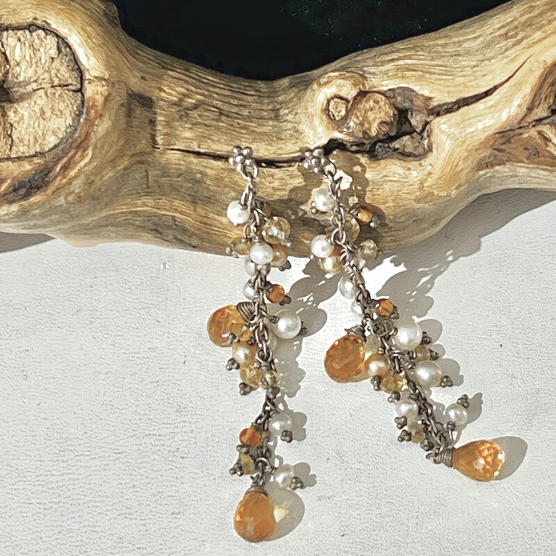 Orange bead & pearl drop earrings