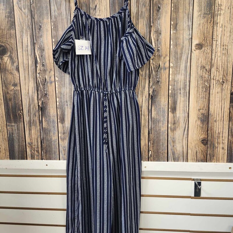 Navy Striped Pant Romper, Size: 14