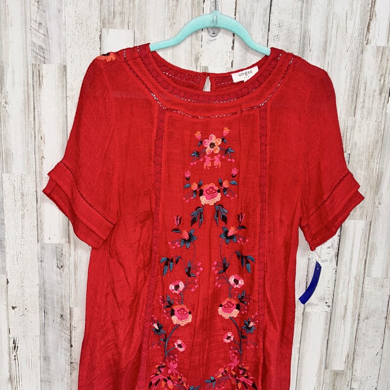S Red Floral Print Top