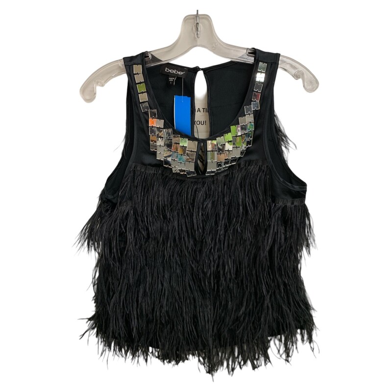 Bebe Feathers Top, Black, Size: S