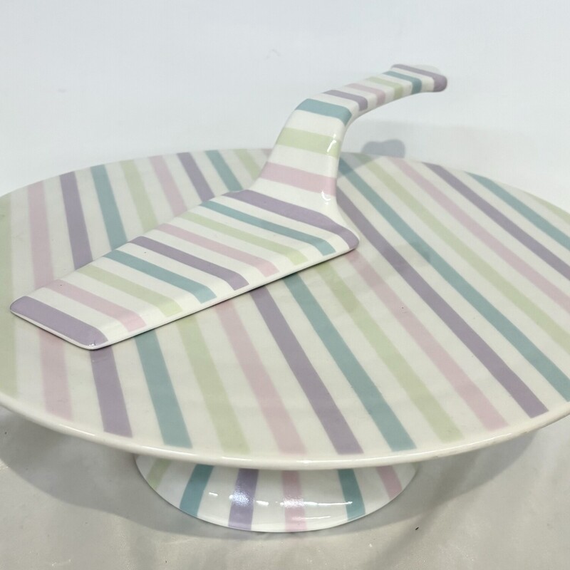 Striped Cake Stand With Serve
Temptations by Tara
White, purple, green, pink, blue
Size: 12x4H