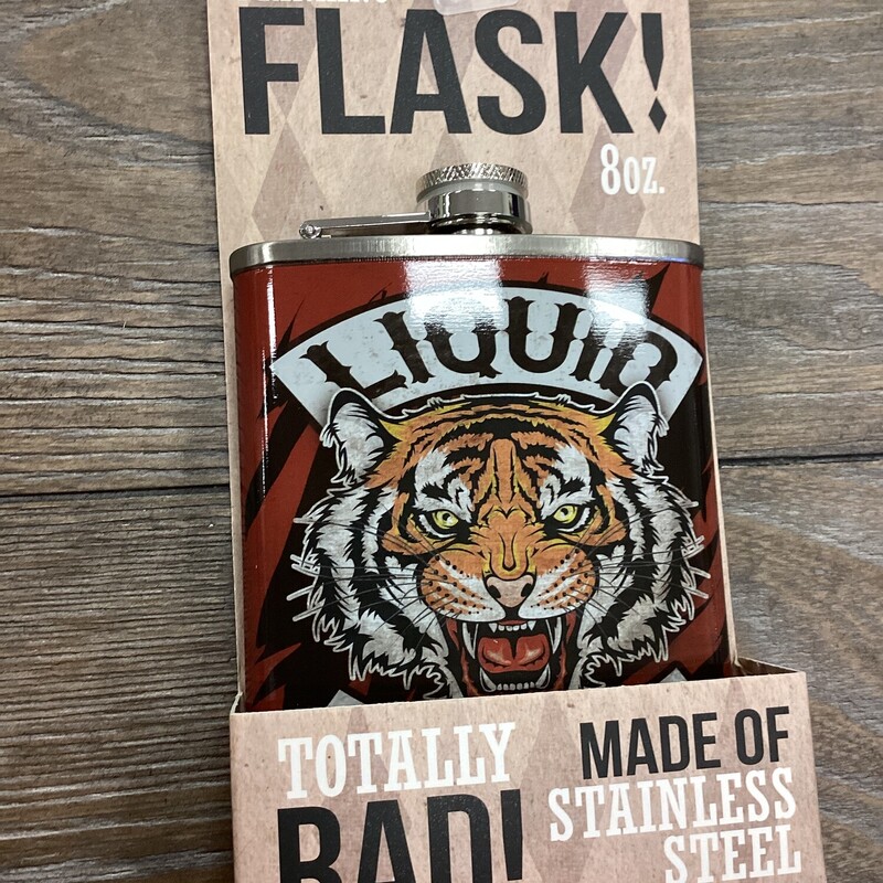 LIQUID COURAGE Flask, Red, Tiger
4in wide x 1in deep x 6in tall