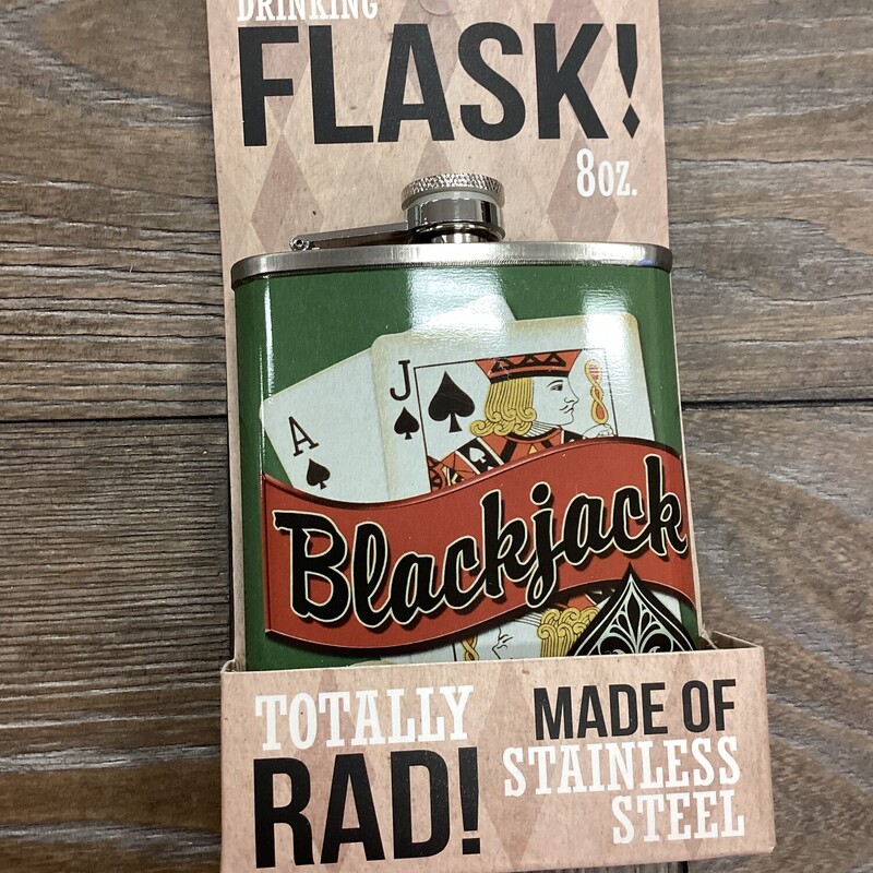 BLACKJACK Flask, Green, Cards
4in wide x 1in deep x 6in tall